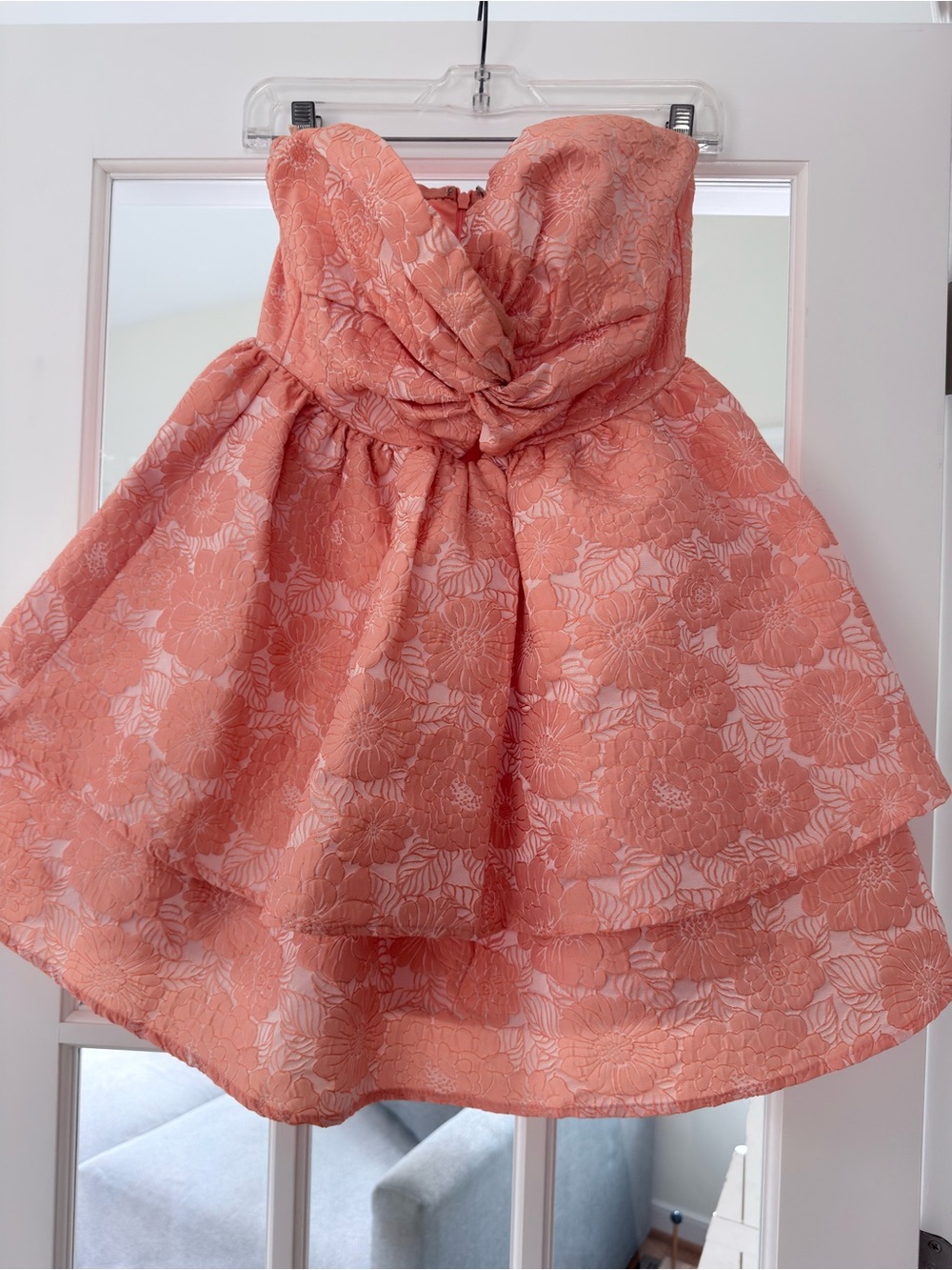Lena Minnie Floral Jacquard Tiered Dress in Orange/Pink | Size Medium